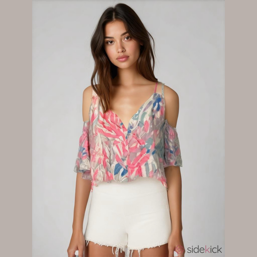 Lilly Pulitzer Women's Cold Shoulder Top M Multicolor Geometric Pink Blouse